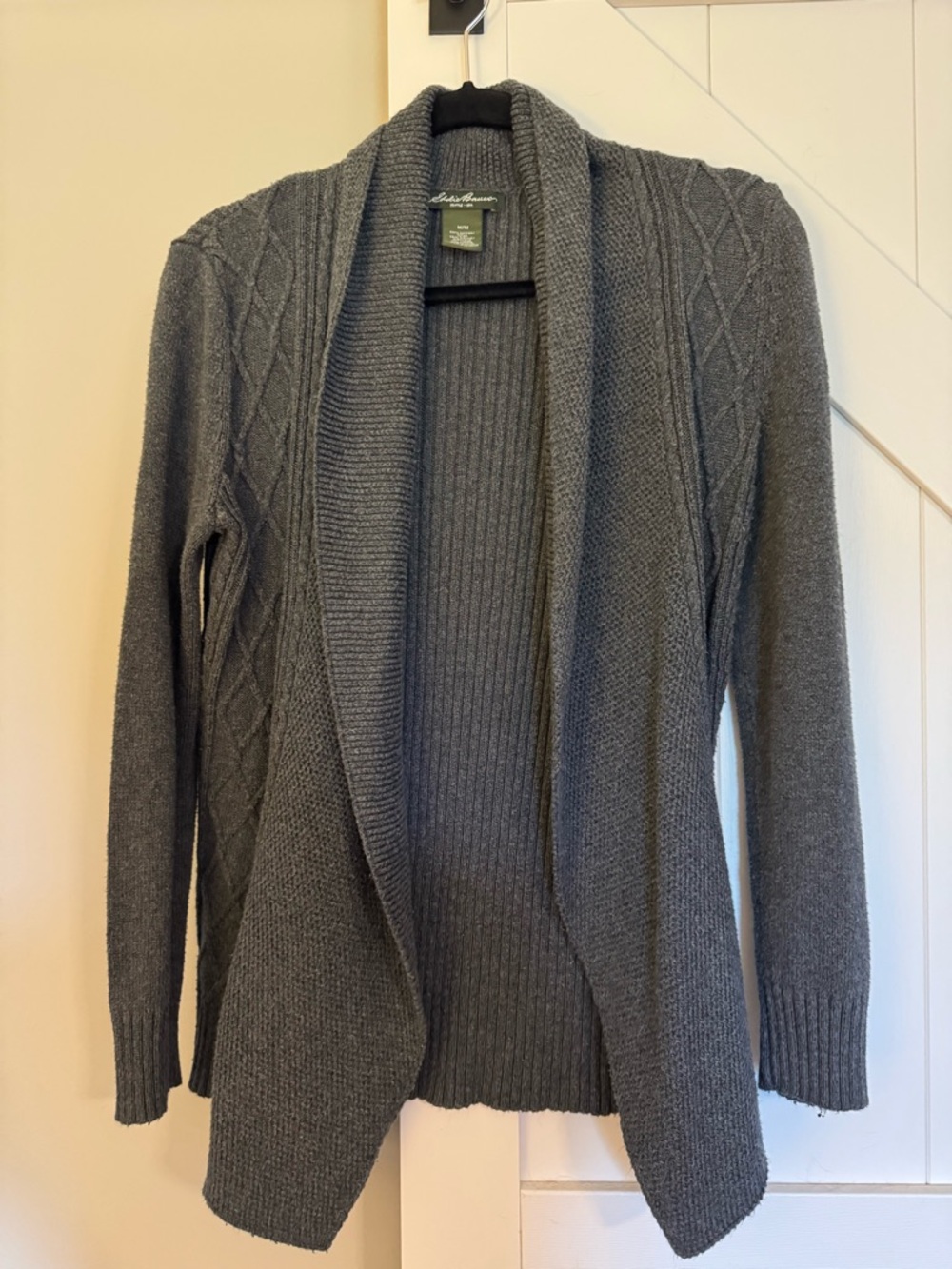Eddie Bauer Charcoal Gray Open-Front Cable Knit Cardigan